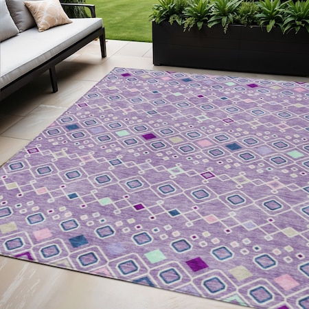 Homeroots 5' X 8' Lavender Ivory And Blue Geometric Washable Indoor Outdoor Area Rug 612197