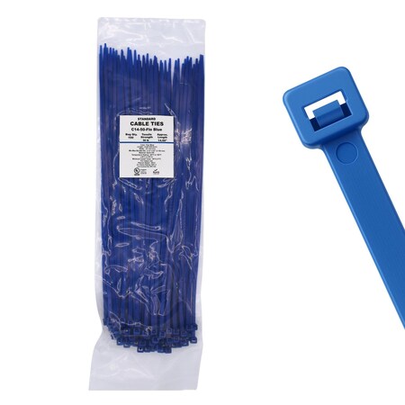 Cable Ties Unlimited Cable Tie, 14 in L, 50 lb Strength, 4 in Max Bundle Dia, Nylon 6/6, Fluorescent Blue 100PK C14-50-Flo Blue