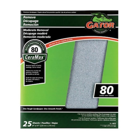Clean All 3402 Aluminum Oxide Sandpaper 80 Grit - 11 x 9 in., 25PK CL3297558