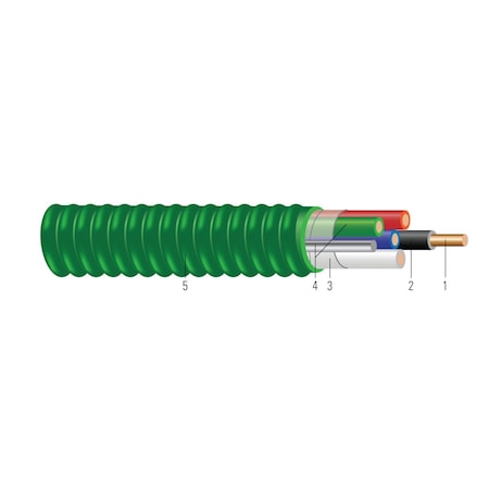 Southwire Metal Clad Building Cable, MC, 12 AWG, 3C with Ground C, Green, Aluminum, Solid, 600V AC, 50 ft 55528001