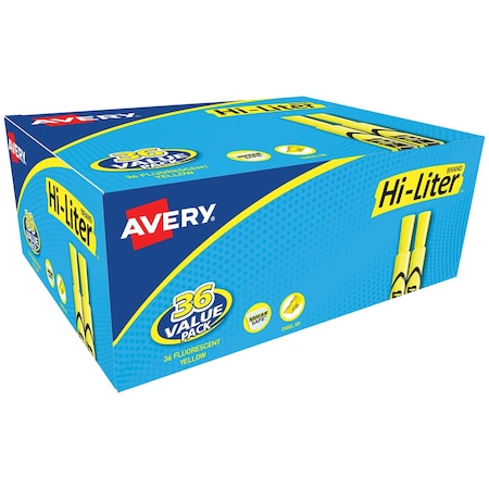 Avery Hi-Liter Desk-Style Highlighters, Fluorescent Yellow, 36PK 98208
