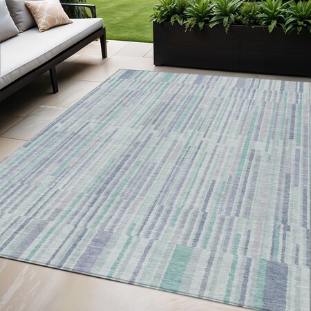 Homeroots 5' X 8' Mint Green And Ivory Striped Washable Indoor Outdoor Area Rug 631546