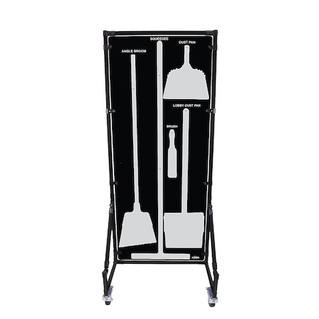 5S Supplies Housekeeping Shadow Board Broom Station V14, Black / Gray, Broom + Stand, No Text HSB-V14-BLACK/GRAY-BO-STAND-NO TEXT