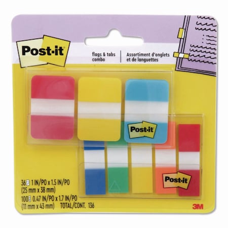 Post-It Tabs and Flags Combo Pack, 100 0.47in Flags, 36 1in Tabs, Assorted Colors 686-COMBO1