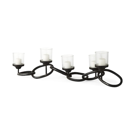Homeroots 5" Black Distressed Abstract Metal Tabletop Votive Candle Holder 608380