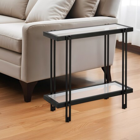 Homeroots 24" Black And Clear Glass End Table With Shelf 544201