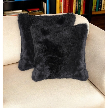 Homeroots Set of Two 18" Black Sheepskin Throw Pillows, 2PK 544564