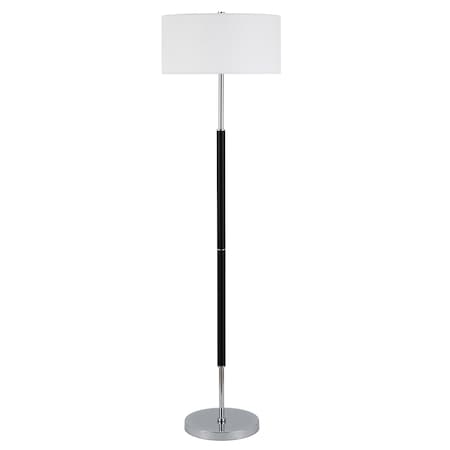 Homeroots 61" Black Two Light Floor Lamp With White Frosted Glass Drum Shade 523577
