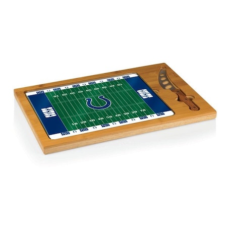 Picnic Time Family Of Brands NFL Indianapolis Colts - Football Field - Icon Glass Top Cutting Board & Knife Set 910-00-505-144-2