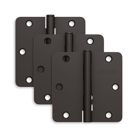 Schlage Residential Pack of 3 3-1/2in x 3-1/2in 1/4in Radius Corner Hinges Aged Bronze Finish, 3PK S3P1012FRP716