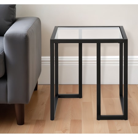 Homeroots 22" Black And Clear Glass And Steel Square End Table 543847