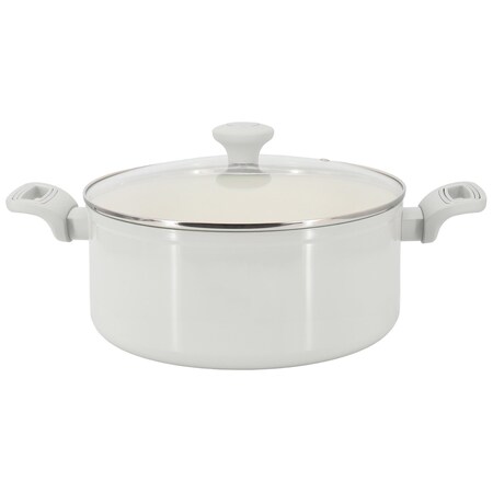 Martha Stewart Everyday Rexford 5 Quart Ceramic Nonstick Aluminum Dutch Oven with Lid in Linen 141015.02