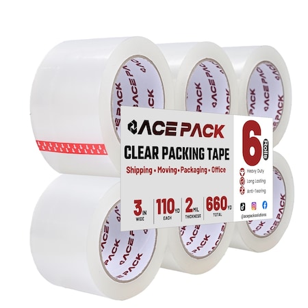 Wrightmaster 3 in. x 110 yds. Heavy Duty Clear Packaging Tape for Shipping Moving Supplies 2.0 Mil Thick, 6PK ZR-320-110C-6