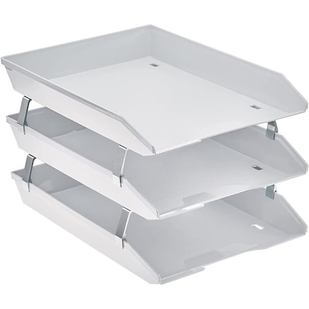 Acrimet Facility 3 Tier Letter Tray Front Load Letter Size Desktop File Organizer Plastic White 265.BO