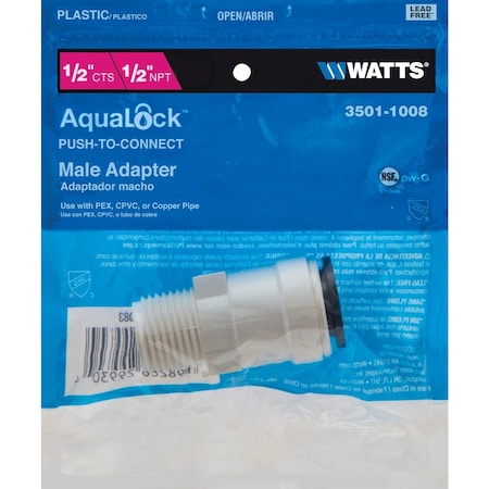 Watts Aqualock 1/2'' CTS x 1/2'' MPT Quick Connect Plastic Connector 3501-1008
