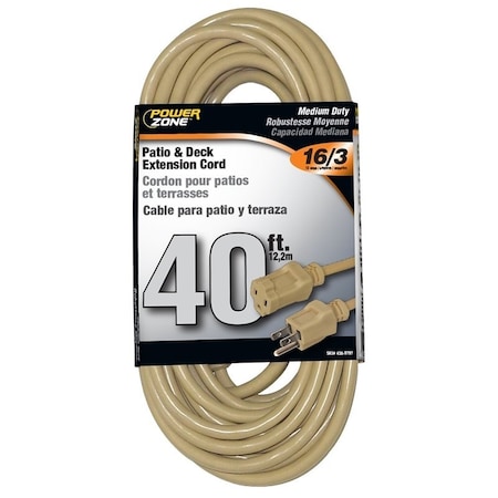Powerzone Extension Cord, 16 AWG, Outdoor, Beige, 40 ft OR884628