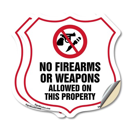 Signmission No Guns Shield Sign No Firearms Or Weapo, 18 inch X 18 inch, Vinyl Decal, 2PK SHI-D-2PACK-18-395