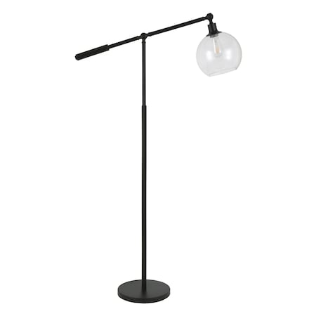 Homeroots 61" Black Reading Floor Lamp With Clear Seeded Glass Globe Shade 523345
