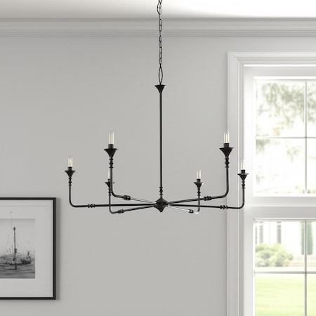Homeroots Black Candle Style Six Light Metal Dimmable Chandelier 611368