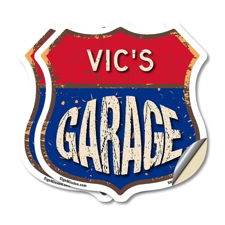 Signmission Vic's Garage, 12 inch X 12 inch, Vinyl Decal, 2PK SHI-D-2PACK-12-383-VIC