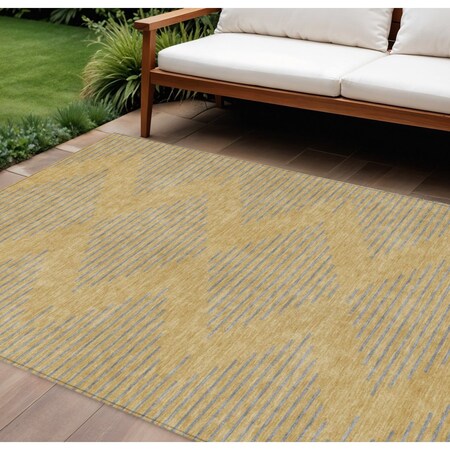 Homeroots 9' X 12' Gold And Ivory Geometric Washable Indoor Outdoor Area Rug 598744