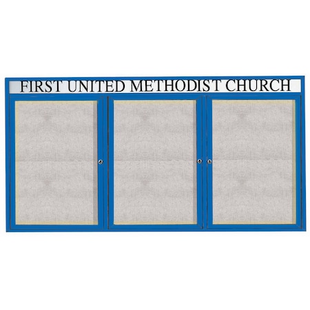 Aarco Illuminated Outdoor Enclosed Bulletin Board w/ Al Frame Header, Powder Coated Blue, 48''Hx96''W ODCC4896-3RHIB