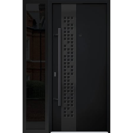 Vdomdoors Steel Door Deux 6078 Black Enamel Sidelight Exterior Window Sidelite Entry Door Painted W36+14xH80 DEUX6078EXD-BLK-W36+14 x H80-RH-I