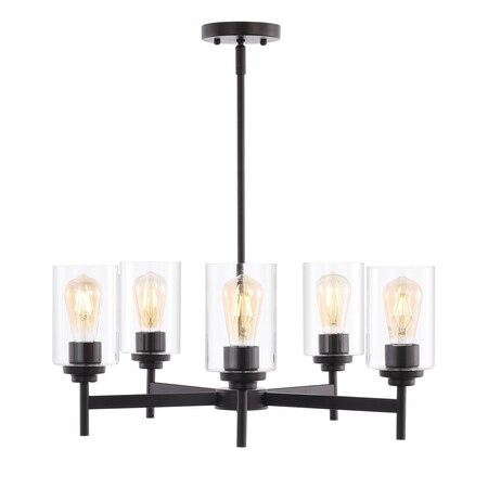 Jonathan Y Orpheus 24" 5-Light Farmhouse Industrial Iron Cylinder LED Chandelier, Oil Rubbed Bronze/Clear JYL9546A