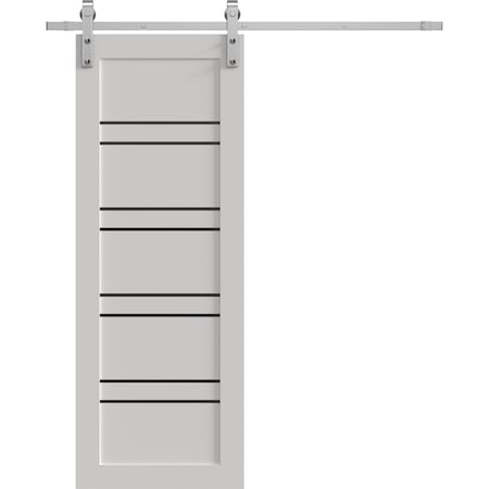 Sartodoors Barn Door 30 x 84 inches, BASIC 4901 White with Black Glass, 6.6FT Silver Rail Track Hardware Set BASIC4901BD-S-WS-3084