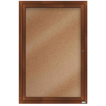 Aarco Enclosed Natural Pebble Grain Cork Bulletin Board w/ Walnut Wood Look Finish Al Frame, 36''Hx24''W DCCWW3624R