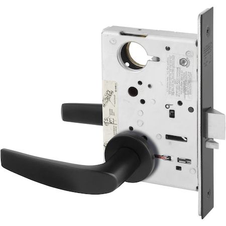 Sargent Grade 1 Storeroom or Closet Mort Lock, B - Lever, LN - Rose, Less Cylinder, Black Suede Powder Coat LC-8204 LNB BSP