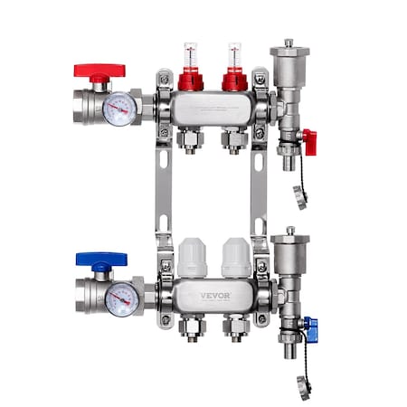 Vevor 2-Branch Radiant Heat Manifold 1/2 in PEX Tubing Floor Heating Manifold Set 7012-25-02-00-NPT
