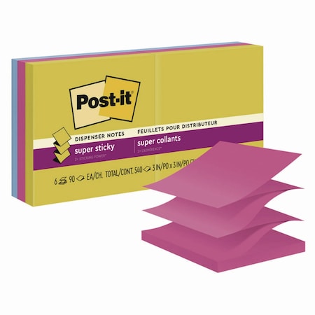 Post-It Pop-Up Notes Summer Joy Collection Colors, 3in x 3in, Assorted Colors, 90 Sheets/Pad, 6PK R330-6SSJOY