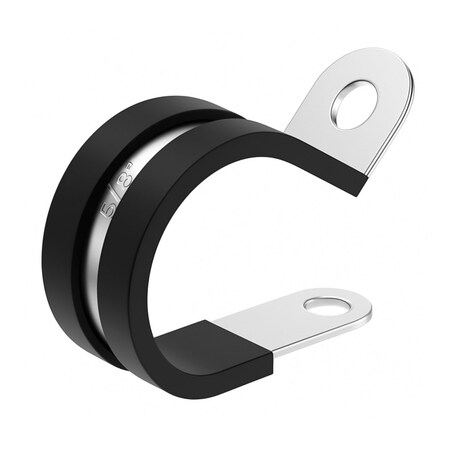 Grizzly Supply Cable Clamp, 5/8 in Bundle Dia., .59 in W, Rubber-Lined P-Clamp, 304 Stainless Steel, Black, 100PK GS-RPC5-5/8-C