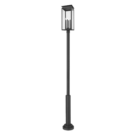 Z-Lite Nova 4 Light Outdoor Post Mounted Fixture, Black/Clear, 12 In W x 122.25 In H 5018PHBR-5010P-BK