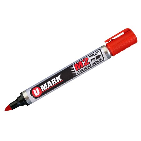 U-Mark Permanent Marker, Bullet Tip, Red, PK12 10561
