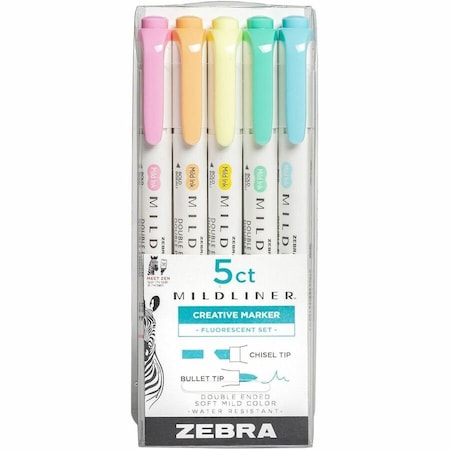 Zebra Pen Zebra Mildliner Double Ended Highlighter, Chisel/Bullet Tip, Assorted Colors, 5/Pack 78105
