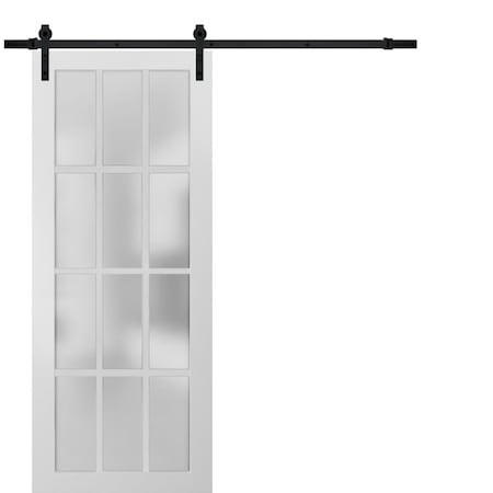 Sartodoors Sturdy Barn Door 12 lites Frosted Glass, Felicia 3312 White Silk, 6.6FT Rail Hangers Heavy Hardwar FELICIA3312BD-B-WS-2484
