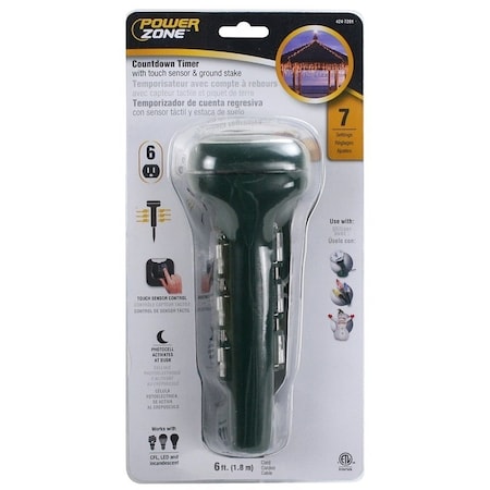 Powerzone Timer Touch and Ground Stake, 15 A, 125 V, 1875 W, 6-Outlet, 24 hrs Time Setting, Green ORCDTSTK6