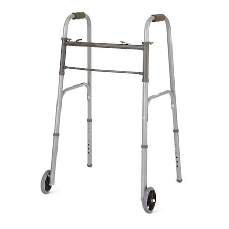 Medline 2-Button Folding Walker with 5in Wheels, Steel, 400 lb Wt. Capacity, Assembly Required MDS86410W54BH