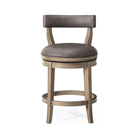 Homeroots 26" Gray and Cool Gray Faux Leather and Solid Wood Low Back Counter Height Swivel Bar Chair 632381