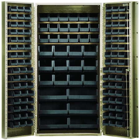 Quantum Storage Systems BEIGE STORAGE CABINET W/68 BLACK BINS QSC-BG-36-68BK