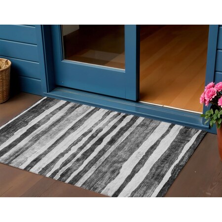 Homeroots 3' X 5' Charcoal And Gray Striped Washable Indoor Outdoor Area Rug 605891