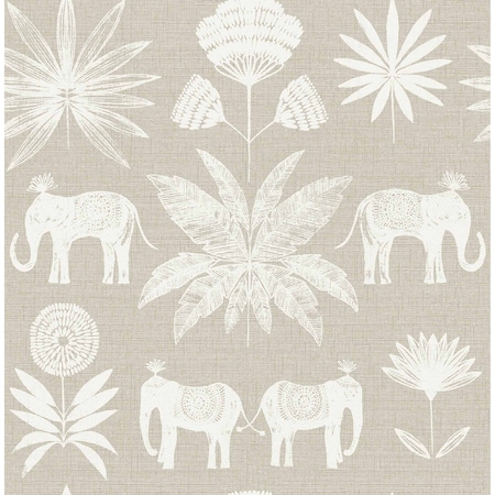 A-Street Prints Bazaar Light Grey Elephant Oasis Wallpaper 4014-26433
