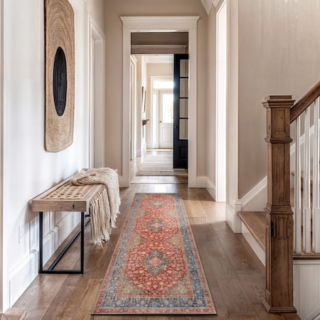 World Rug Gallery Red Vintage Medallion Rug, Washable, Low Pile, 2ft 6in x 8ft Runner WR171RED26X8