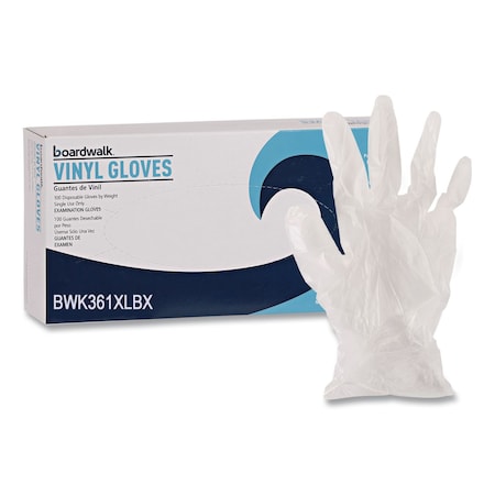 Boardwalk Disposable Gloves, 3.6 mil Palm, Vinyl, Powder-Free, XL, 100 PK, Clear BWK361XLBX