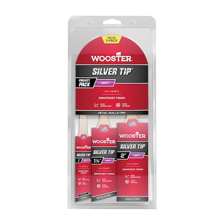 Wooster 1 1/2" AS, 1" TAS, 2" Var Angle Sash Soft, Gold CT Polyester Bristle, Paint Brush Set, Wood Handle 5229