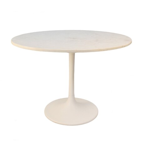 Homeroots 40" White Rounded Marble And Iron Pedestal Base Dining Table 517852