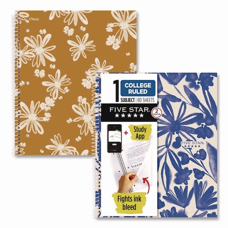 Five Star Soft Pedals Spiral Notebook, 1-Subject, Medium/College Rule, Assorted Cover Colors, 2PK 820331