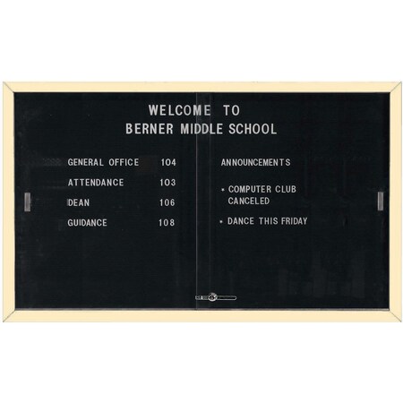 Aarco Enclosed Directory Board w/ Al Frame Sliding Doors, Black Felt, Powder Coated Ivory, 36''Hx60''W SDC3660IV